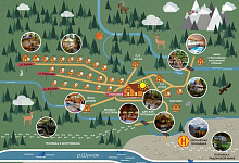 Шумак - схема-план турбазы в горах Восточного Саяна, Сибирь