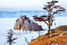 Остров Ольхон зимой, крупнейший остров озера Байкал. Сибирь